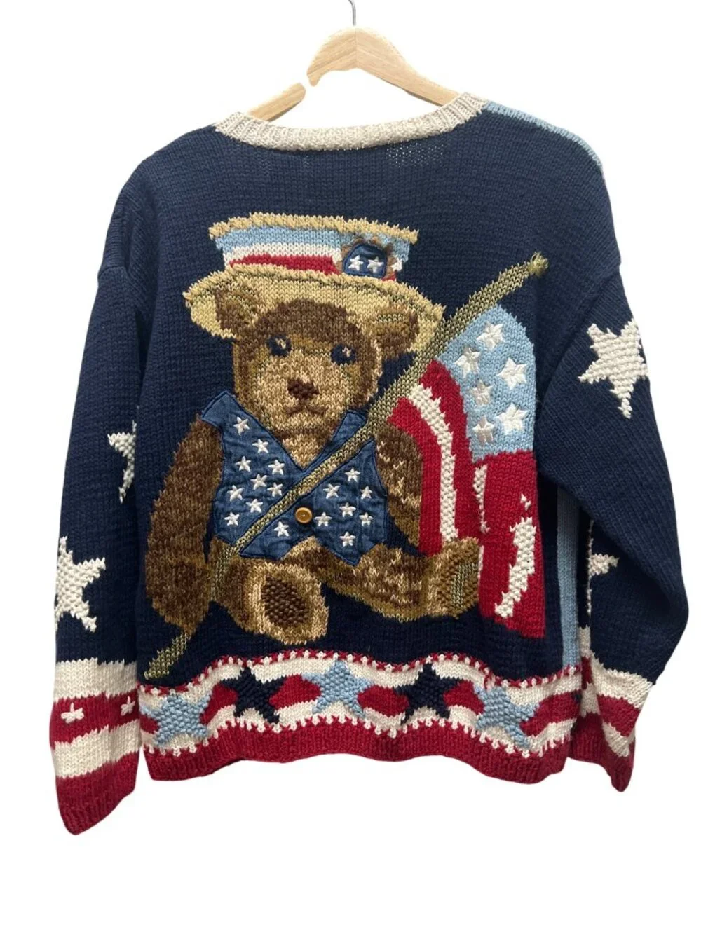 Eagle's Eye Collectibles Vintage 90's Patriotic Bear Cardigan Sweater - Picture 8 of 9
